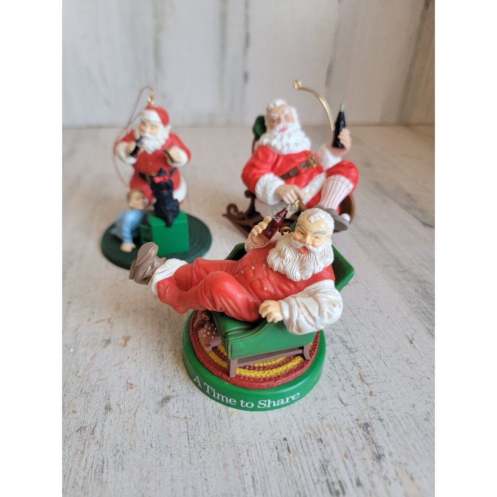 Coke cola Santa Claus‎ reclining chair ornament Xmas set vintage